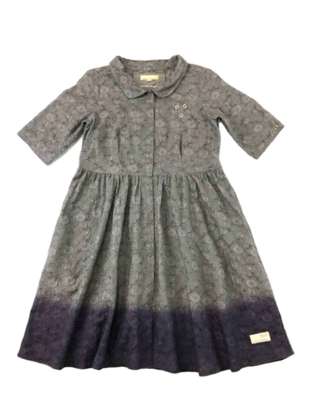 ODD Molly grey all cotton eyelette lace dress with purple dip dyed hem Size 2